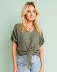 Blusa Lino Serena color Army, ropa italiana de lino para mujer | Filippa