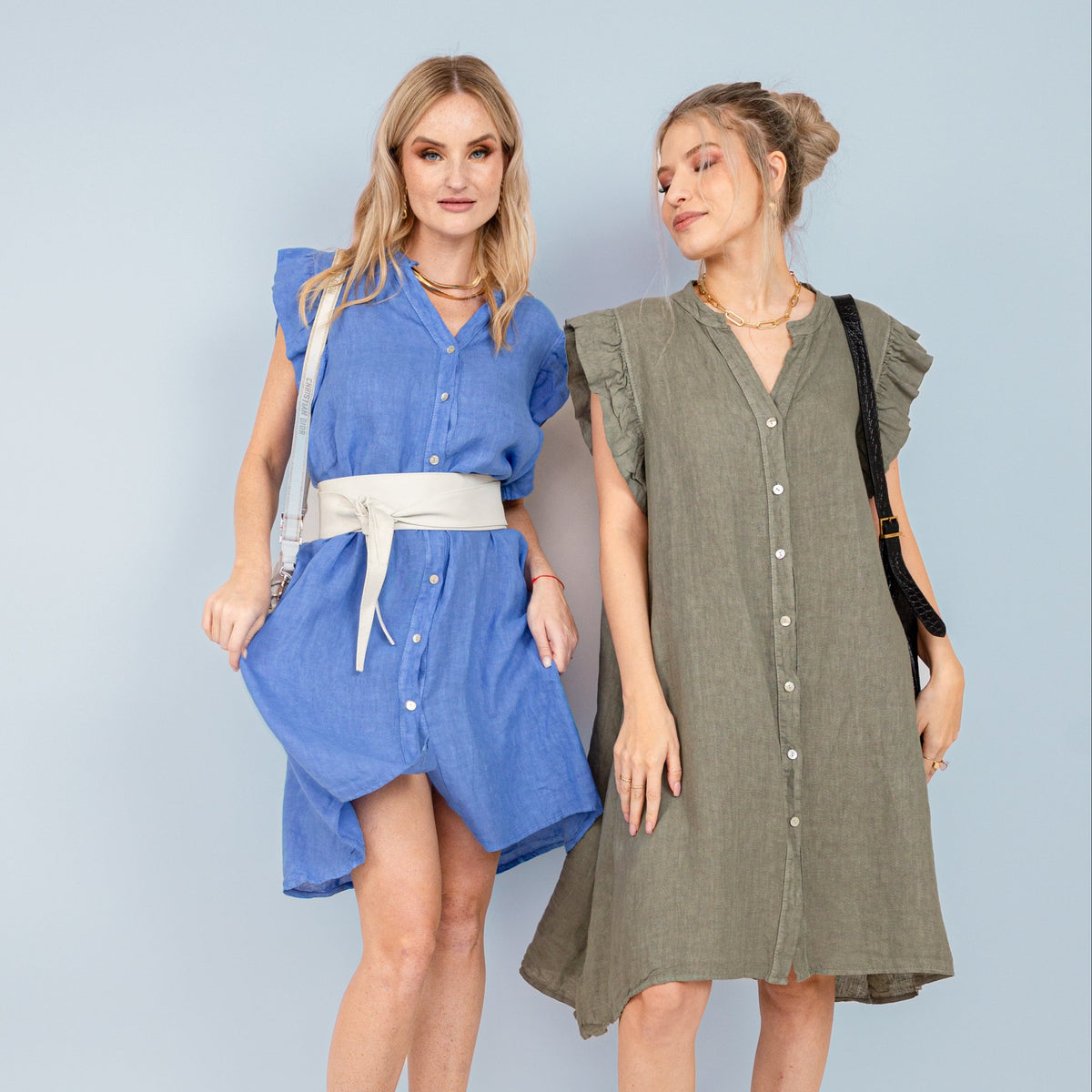 Vestidos de lino Filippa en azul y verde