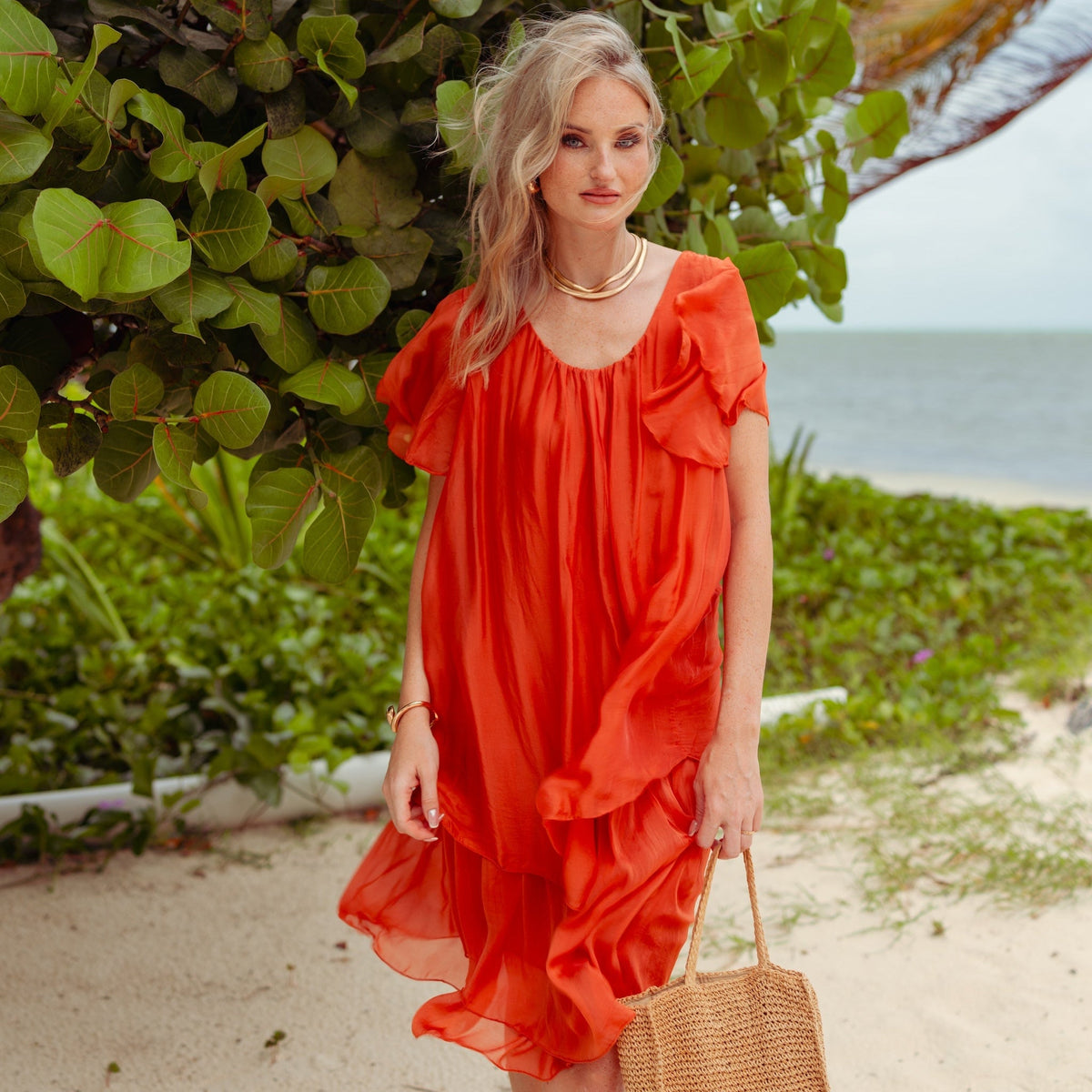 Vestido Delfina de seda en naranja, Filippa